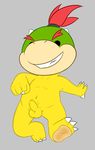  anthro balls barefoot bowser_jr. charmandrigo claws cub flaccid hair humanoid_penis koopa male mario_bros navel nintendo nude penis red_hair scales scalie simple_background smile uncut video_games yellow_scales young 