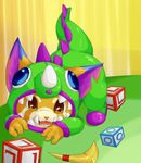  block boomerang brown_eyes claws1 costume crawling cub cute fur gnar_(lol) happy league_of_legends norphen onesie open_mouth orange_fur riot_games smile teeth video_games yordle young 