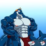  big_muscles blush bulge cetacean clothing crown fish group male mammal marine metaball muscular muscular_male nipples nude orca pecs shark simple_background smile speedo standing swimsuit teeth whale 