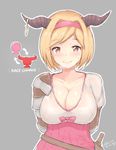  alternate_costume blonde_hair blush breasts brown_eyes cleavage djeeta_(granblue_fantasy) draph gauntlets granblue_fantasy hairband heart heart-shaped_pupils heavy_breathing horns kuavera large_breasts looking_at_viewer pink_hairband puffy_sleeves short_hair short_sleeves symbol-shaped_pupils 