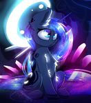  blue_eyes blue_fur cosmic_hair equine eyelashes female feral friendship_is_magic fur hooves horn madacon mammal my_little_pony princess_luna_(mlp) sitting solo winged_unicorn wings 