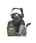  blue_eyes bulletproof_vest cat golaegun green_eyes gsg_9 heterochromia looking_at_viewer no_humans police rainbow_six rainbow_six_siege riot_shield simple_background solo walkie-talkie white_background 