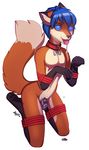  2016 anthro arh bdsm blue_eyes blue_hair bondage bound brainwashing canine chastity chastity_cage collar fox hair hypnosis kneeling male mammal mind_control saliva slave solo tongue tongue_out 