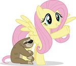  2017 alpha_channel blue_eyes cutie_mark duo equine feathered_wings feathers female feral fluttershy_(mlp) friendship_is_magic hair hi_res hug mammal my_little_pony pegasus pink_hair shutterflyeqd simple_background sloth smile transparent_background wings yellow_feathers 