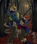  2015 4_toes absurd_res amber_eyes anal anal_penetration animal_genitalia animal_penis anthro anthro_on_anthro autumn balls biceps black_nose black_pawpads blue_balls blue_fur bottomless canine canine_penis claws clothed clothing detailed_background digital_media_(artwork) digitigrade duo fangs fennec fluffy forest fox fur gloves_(marking) grin hair halloween hi_res holidays knot larger_male legs_up looking_down male male/male mammal markings moon multicolored_fur muscular muscular_male nature night nude open_mouth open_shirt outside pawpads pecs penetration penis purple_eyes purple_hair purple_penis purple_tongue red_penis sex sharp_teeth sheath shirt short_hair size_difference sky smaller_male smile spread_legs spreading teeth toe_claws toeless_(marking) toes torn_clothing tree vallhund were werewolf wolf 