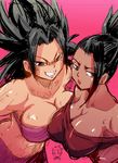  2girls breast_press breasts caulifla commentary_request dragon_ball dragon_ball_super kale_(dragon_ball) kyabe large_breasts midriff multiple_girls muscle navel pants rickert_kai single_hair_intake sketch spiked_hair 