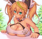 :o aqua_eyes asamura_hiori bare_shoulders blonde_hair breast_rest breasts cleavage gene_(pso2) highres huge_breasts long_hair looking_at_viewer parted_lips phantasy_star phantasy_star_online_2 solo twintails 