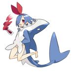  animal_ears blue_hair bunny_ears commentary_request detached_ears disgaea harada_takehito original panties pleinair pointy_ears red_eyes same-san shark_costume short_hair solo stuffed_animal stuffed_shark stuffed_toy underwear usagi-san very_short_hair white_panties 