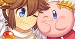  angel_wings blue_eyes blush blush_stickers brown_hair copy_ability kid_icarus kid_icarus_uprising kirby kirby_(series) male_focus one_eye_closed pit_(kid_icarus) smile super_smash_bros. wings wusagi2 