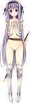  absurdres armor armored_boots ass_visible_through_thighs belt blush boots breasts collarbone empty_eyes flat_chest fujimori_yuu greaves hairband highres koikishi_purely_kiss long_hair looking_at_viewer loose_belt nipples no_pussy nude open_mouth purple_eyes purple_hair sheath sheathed simple_background solo sword third-party_edit very_long_hair weapon white_background yuuki_hagure 