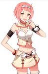  bad_id bad_pixiv_id bangs bare_shoulders belt blunt_bangs breasts cleavage crop_top hairband hand_on_hip highres kenkaizar looking_at_viewer medium_breasts midriff miniskirt navel nina_dragnot open_mouth pink_hair shingeki_no_bahamut shingeki_no_bahamut:_virgin_soul short_hair skirt solo thighhighs white_background yellow_eyes zettai_ryouiki 