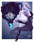  clothing duo footwear fur glowing glowing_eyes high_heels kindred_(lol) lamb_(lol) league_of_legends mask nude purple_fur riot_games shoes tongue tongue_out video_games wolf_(lol) xinaelle 