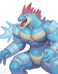  2014 4_fingers abs angry anthro armor biceps big_pecs biped blue_claws blue_skin blue_tail chest_markings claws countershade_face crocodilian digital_media_(artwork) featureless_crotch feraligatr front_view gaping_mouth huge_muscles humanoid_hands long_tail looking_away male manly markings multicolored_skin muscular muscular_male naturally_censored nintendo nude open_mouth pecs pok&eacute;mon portrait quads raccoon21 red_eyes red_spines red_tongue reptile scalie sharp_teeth shiny signature simple_background snout soft_shading solo spines standing tan_countershading tan_markings tan_skin teeth three-quarter_portrait tongue two_tone_skin video_games 