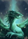  2017 claws digital_media_(artwork) dragon feral green_theme membranous_wings open_mouth ravoilie scalie solo teeth western_dragon wings 