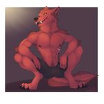  anthro bambii_dog canine clothed clothing crouching looking_at_viewer male mammal nipples pubes scar solo topless 