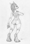  bodysuit canine claws clothing dewclaw digitigrade ecmajor female hair looking_at_viewer looking_back mammal metroid nintendo pawpads skinsuit solo tight_clothing video_games warcraft were werewolf worgen zero_suit 