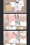  2017 anthro buckteeth clothed clothing comic dipstick_ears disney english_text fur glumhum grey_fur headphones hi_res judy_hopps lagomorph laugh mammal purple_eyes rabbit sitting smile solo tears teeth text zootopia 