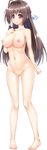  ahoge akizora_momiji ass_visible_through_thighs barefoot braid breasts brown_hair french_braid full_body highres kimi_no_mana_wa_rina_witch koyanagi_rina large_breasts light_smile long_hair navel nipples no_pussy nude red_eyes solo transparent_background 