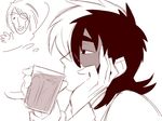  bad_id bad_pixiv_id black_jack_(character) black_jack_(series) close-up cup drinking drinking_glass greyscale kiriko_(black_jack) male_focus monochrome multicolored_hair pinky_out profile ryanpei scar simple_background solo thought_bubble two-tone_hair white_background 