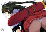  arrow ass closed_mouth commentary_request dated from_behind green_hair hair_ribbon kantai_collection long_hair momo_(higanbana_and_girl) panties pantyshot quiver ribbon skirt solo twintails underwear upskirt white_background white_panties yellow_eyes zuikaku_(kantai_collection) 