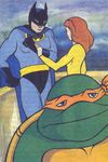  april_o&#039;neil batman batman_(series) clothed clothing costume dress female flirting hair half-closed_eyes human long_hair male mammal michelangelo_(teenage_mutant_ninja_turtles) reptile sad scalie teenage_mutant_ninja_turtles turtle what 