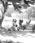  cutie_mark day detailed_background equine fan_character feathered_wings feathers greyscale group hooves horn mammal monochrome my_little_pony outside pegasus rodent smile squirrel tomatocoup unicorn wings 