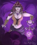  abyss armor blindfold breasts cleavage clothed clothing creepy detailed_outfit feathers female hi-rez_studios hood hooded_character invalid_tag lantern miss_rain oracle paladins sash seris souls swirling_darkness vest 
