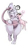  anthro blush breasts clothing dialogue embarrassed grope invalid_tag legendary legendary_pok&eacute;mon mammal mew mewtwo nintendo panties pok&eacute;mon redfred thick_thighs underwear video_games wide_hips 