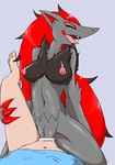  :d anthro black_fur breasts canine censored claws collarbone cowgirl_position digital_media_(artwork) eyes_closed fangs female female_on_top fox fur grey_fur hand_behind_back human human_on_anthro ineffective_censorship interspecies kemono long_fur male male/female mammal multicolored_fur nintendo nipples on_top open_mouth penetration pok&eacute;mon pok&eacute;philia pussy pussy_juice raised_leg red_claws red_fur sex sharp_claws tarian thigh_grab tongue tongue_out vaginal vaginal_penetration video_games zoroark 