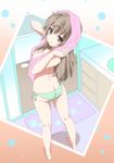  :o ass bangs barefoot bathroom bathtub breasts brown_hair butt_crack cleavage eyebrows_visible_through_hair from_behind full_body green_panties hands_up indoors kyariko large_breasts legs_apart long_hair looking_at_viewer looking_back medium_breasts open_mouth original panties pink_towel purple_eyes side-tie_panties solo standing topless towel towel_around_neck twisted_torso underwear 