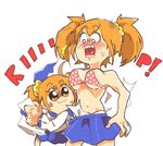  anger_vein bikini blush breasts cleavage dress hair_ornament inkerton-kun multiple_girls multiple_persona navel open_mouth orange_eyes orange_hair polka_dot polka_dot_bikini poptepipic popuko sailor_dress sound_effects sweatdrop swimsuit tearing_clothes torn_clothes twintails 