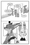  2017 akiric anthro arctic_fox bag canine clothed clothing comic dialogue disney door english_text female fox greyscale group hand_in_pocket jack_savage judy_hopps lagomorph male mammal monochrome necktie nick_wilde one_eye_closed rabbit sign skye_(zootopia) standing text wink zootopia 