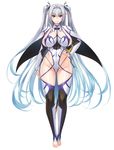  1girl ahoge aoi_nagisa_(artist) aoi_nagisa_(metalder) areola_slip areolae barefoot breasts bridal_gauntlets covered_navel elf erect_nipples feet full_body gluteal_fold gradient_hair hair_intakes hand_on_hip highres huge_breasts light_blue_hair long_hair looking_at_viewer multicolored_hair panties phyllis_hagerhelm pointy_ears red_eyes sheath sheathed side-tie_panties sideboob silver_hair simple_background smile solo sword thong toeless_legwear toes twintails underwear very_long_hair weapon white_background youkoso!_sukebe_elf_no_mori_e youkoso!_sukebe_elf_no_mori_he 