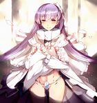  abs blush cherry_blossoms crotch_plate dress dress_lift fate/extra fate/extra_ccc fate/grand_order fate_(series) hair_ornament highres long_hair meltlilith navel purple_eyes purple_hair solo tears venomrobo 