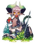  apple armor centauroid claws dark_skin dark_skinned_male eating fang food fruit fur holding holding_food holding_fruit horns male_focus monster_boy on_ground orange_eyes pointy_ears short_hair silver_hair sitting tail transparent_background weapon yuzu_shio 