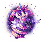  &lt;3 feather_boa female floating_hands flower insect_wings ipun plant purple_background purple_exoskeleton purple_eyes queen_sectonia rose_(flower) simple_background solo watermark white_background wings yellow_exoskeleton 