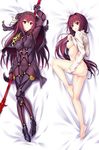  ass barefoot bodysuit bottomless breasts cameltoe capelet covered_navel dakimakura erect_nipples erect_nipples_under_clothes fate/grand_order fate_(series) feet gae_bolg hair_between_eyes hair_intakes hood legs long_hair looking_at_viewer looking_back looking_to_the_side lying naked_sweater nipples on_back on_side polearm purple_hair pussy red_eyes ribbed_sweater scathach_(fate/grand_order) sideboob spear sweater sweater_lift thighs weapon 