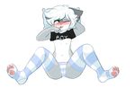  4_toes anthro bee_the_cat blush cat clothed clothing clothing_lift feline female fur green_eyes grey_fur hair legwear lying mammal navel on_back one_eye_closed panties pawpads presenting qtipps shirt shirt_lift spread_legs spreading stockings t-shirt toes underwear white_fur white_hair 