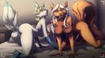  all_fours anthro breasts butt canine duo female looking_at_viewer mammal nipples nude pussy tanks_(artist) 