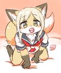  blonde_hair brown_eyes flat_chested fox furry school_uniform 