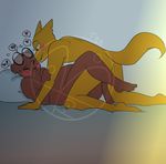  2017 angus_(nitw) anthro balls bear bed blush brown_fur canine distracting_watermark eyes_closed eyewear fox fur glasses gregg_(nitw) male male/male mammal night_in_the_woods nude sinfullysweet-tea sweat watermark yellow_fur 