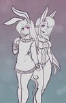  2017 anthro breasts chest_tuft clothed clothing cute duo female girly lagomorph looking_at_viewer male mammal one_eye_closed panties purple_eyes rabbit scorpdk shirt sibling skimpy smile tuft twins underwear wink 