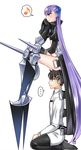  1boy 1girl :t armor armored_boots black_hair blue_eyes blush boots commentary_request fate/extra fate/extra_ccc fate/grand_order fate_(series) fujimaru_ritsuka_(male) hair_ribbon high_heel_boots high_heels highres long_hair mabo-udon meltlilith musical_note pout purple_hair revealing_clothes ribbon seiza short_hair sitting sitting_on_head sitting_on_person smile spoken_ellipsis spoken_musical_note very_long_hair 