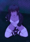  bodysuit breasts cleavage cyberpunk cyborg eugenia_beilschmidt fingerless_gloves ghost_in_the_shell gloves highleg highleg_leotard highres jacket kusanagi_motoko large_breasts leotard lips looking_at_viewer open_clothes open_jacket purple_hair red_eyes science_fiction short_hair solo thighhighs 