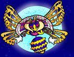  &lt;3 blue_exoskeleton duckydeathly feather_boa female floating_hands half-closed_eyes insect_wings kirby_(series) moon nintendo purple_eyes queen_sectonia solo starscape video_games wings yellow_exoskeleton 