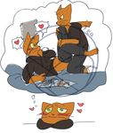  bed blush casey_(nitw) cat clone daydream distracting_watermark erection feline fur imagining male male/male mammal mostly_clothed night_in_the_woods orange_fur penis selfcest shaking sinfullysweet-tea square_crossover watermark what 