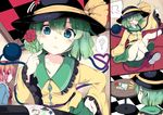  &gt;_&lt; 2girls 3koma =3 ? bangs black_footwear black_hat blue_eyes blush bow checkered checkered_floor closed_eyes closed_mouth collarbone comic commentary_request couch flower frilled_sleeves frills green_eyes green_skirt hair_between_eyes hand_on_hip hat hat_bow heart heart_of_string holding holding_flower indoors komeiji_koishi komeiji_satori lolimate long_sleeves motion_lines multiple_girls notice_lines open_mouth panties pantyshot pantyshot_(sitting) pink_eyes pink_hair rose shoes short_hair sitting skirt smile spoken_question_mark table tantrum third_eye touhou underwear white_panties wide_sleeves yellow_bow 
