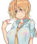  blonde_hair blush braid breasts brown_eyes heart highres kaitou_reiko large_breasts light_brown_hair long_hair necktie original oteruko_(wanabeee) pasties school_uniform shirt short_sleeves solo sweatdrop 