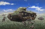  caterpillar_tracks cloud day earasensha grass ground_vehicle kv-1 military military_vehicle motor_vehicle multiple_boys original panzerkampfwagen_iii sky tank war 