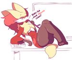  2017 anthro bedroom_eyes big_ears book breasts butt canine chest_tuft classroom delphox diives english_text eyewear female fox fur glasses half-closed_eyes invalid_tag looking_at_viewer lying mammal nintendo on_side on_table paws pok&eacute;mon red_eyes red_fur school seductive solo table teacher text tuft video_games whiteboard wide_hips 
